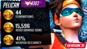 Pelican Pro Korean Tracer in ranked! 44 elims! [ Overwatch Season 31 Top 500 ]