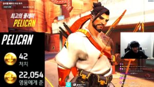 Pelican Pro Tracer and Hanzo gameplay! 42 elims! [ Overwatch Season 32 Top 500 ]