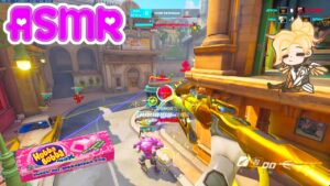 ASMR Gaming 🍀 Overwatch Relaxing Mercy Comp Gameplay Gum Chewing + Controller Sounds Whispering 💤